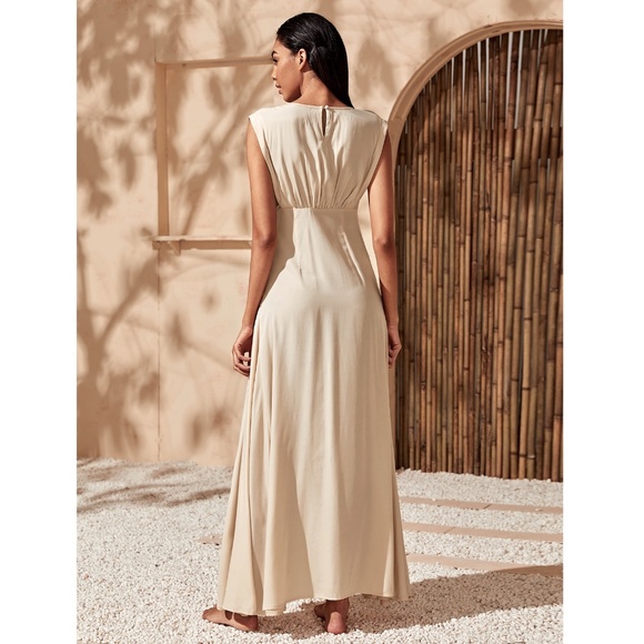 Beige Maxi Flared Elegant Dress - Picture 4 of 7